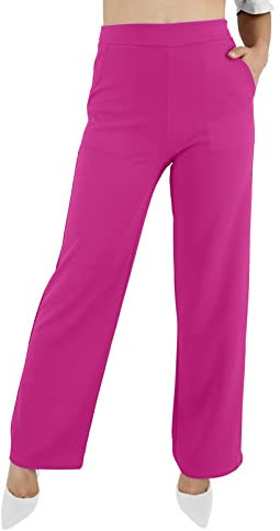 Jophy & Co - Pantalón de mujer con bolsillos, tejido ligero y elastizado, cómodo, de pierna ancha, (cód. 6503), fucsia, L