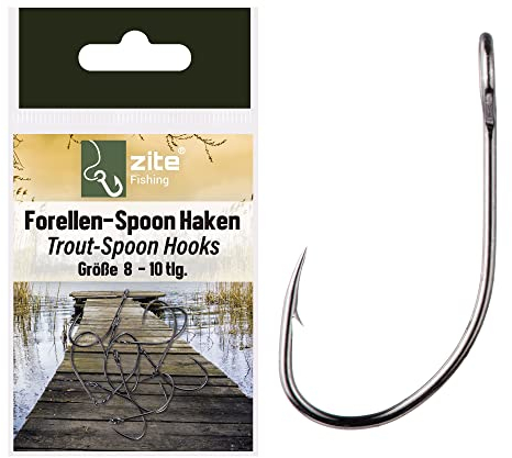 Zite Fishing Forellen Spoon-Haken in Größe 8-10 STK Scharfe Einzelhaken Trout Spoons & Wobbler Angeln - Forellenhaken Set Ultra Light Spinnfischen (Größe 8)