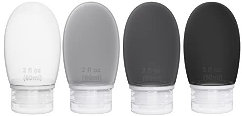 Silicone Travel Bottles for Toiletries TSA Approved Travel Size Containers Set 4 Pack Portable Leak Proof Refillable Cosmetic Squeeze Bottles Shampoo Hair Conditioner Body Lotion Bath Shower Gel