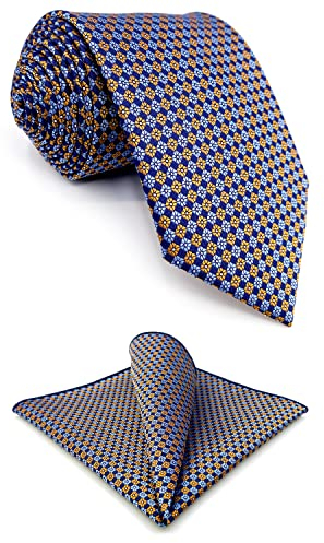 S&W SHLAX&WING Krawatten für Herren Blau Königsblau Orange Business Krawatte Set mit passendem Einstecktuch 147cm