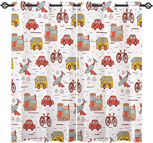 ANHOPE Verkehr Auto Flugzeug Fahrrad Blickdichte Gardinen mit Ösen Thermo Vorhänge Blackout Curtain Kinder Jungen Mädchen Verdunklungsvorhänge Wohnzimmer Schlafzimmer Vorhang 2er Set H 138 x B 117 cm