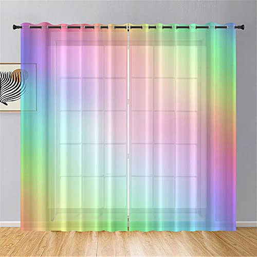 Hiseng Voile Vorhänge mit Ösen Durchsichtig Halbtransparent Ösenvorhang für Fenster Wohnzimmer Schlafzimmer Moderne und Elegante Transparent Gardine 2er Set (107x160cm,bunt)