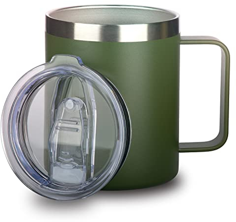 camako Coffee Mug with Lid and Handle, 350ml/12oz,Double Wall Vacuum Stainless Steel Travel Coffee Mug Spill Proof,Dishwasher Safe, Reusable Coffee Cup (Olive Green)