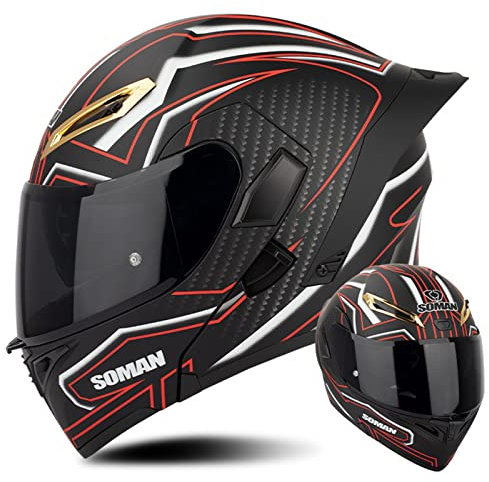 Full Face Motorrad Sport Helm Modular Flip-Up Fronthelm Dual Visor Sun Inner Shield Anti Fog DOT/ECE Genehmigt Männer Frauen Jugend Offroad ATV Downhill MTB Leichter Helm,Red c,L