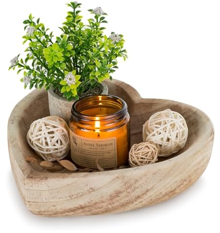 Hanobe Decorative Dough Bowl Heart: Wood Small Bowls Decor Wooden Rustic for Potpourri Key Table Centerpiece 20cm