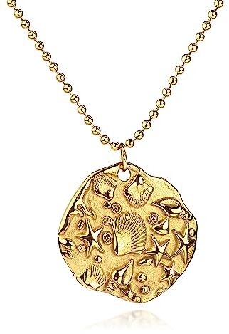DJADEE Kette Gold vergoldet Damen Frauen Mädchen Edelstahl 18k Wasserfeste Kette mit Anhänger Länge verstellbar Boho Meer Strand Halskette Damenkette