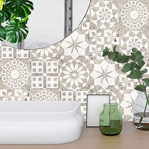 Tile Stickers Vintage Cream White Stickers - PVC Self Adhesive Wall & Floor Tiles - Durable, Waterproof, Peel & Stick - Kitchen & Bathroom - 30x30cm/10 Pcs