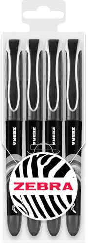 Zebra Fuente - Disposable Fountain Pen - 1.0mm Fine Nib 0.6mm Line Width - Wallet of 4 (Black)