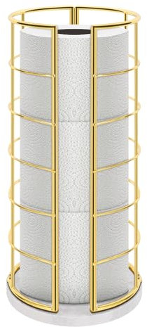 NearMoon Toilet Paper Organizer Stand, Free Standing 3 Rolls Tissue Storage, Metal Bathroom Accessory, Rustproof Toilet Roll Holder for Kitchen Countertop Inside Cabinet Shelf(Marble Base,Gold)