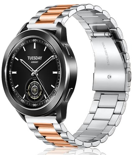 SeNool 22mm Armband für Xiaomi Watch S4/S3/2 Pro, Doppelte Faltschließe Edelstahl Metall Ersatzarmband für Mi Watch/S1/S1 Active - Silber/Roségold