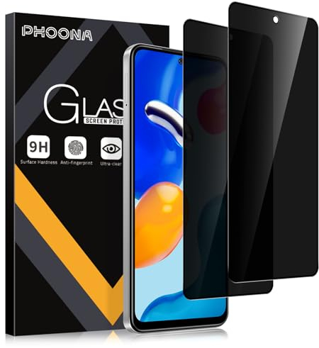 Phoona Protector Pantalla de Privacidad para Xiaomi Redmi Note 11S/ Note 11 4G 6.43,Cristal Templado Anti Espía Protectora Película para Redmi Note 11 4G,9H Dureza,Anti-Arañazo