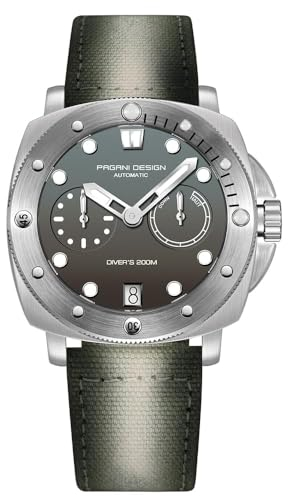 Pagani Design 1767 Herrenuhr Herren Automatik 41MM Edelstahlgehäuse Saphirspiegel Herrenuhr mit Automatikaufzug Nylonarmband. (Grigio Argento)