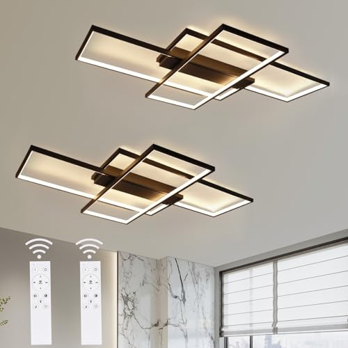 GBLY 2× LED Deckenlampe Wohnzimmer Deckenleuchte - 100cm Dimmbar Wohnzimmerlampe Modern Schwarz Schlafzimmerlampe 88W Geometrisch Multifunktional Deckenbeleuchtung für Schlafzimmer Flur Büro
