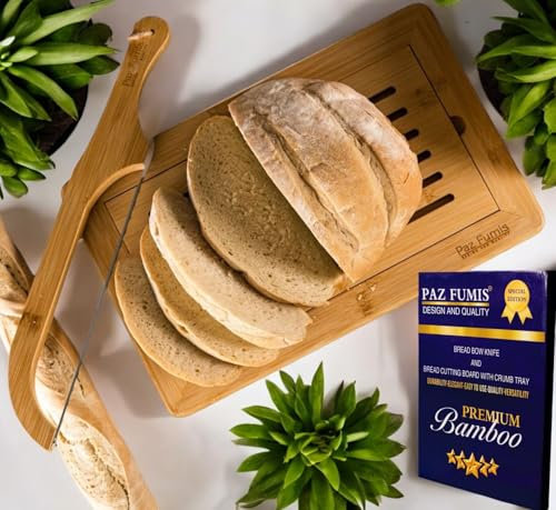 Bread Cutting Board, Bread slicer,Crumb Tray with holder,Bread Serving Tray for Kitchen-Complete set for Slicing Homemade Bread- Bread bow knife (16)Cutting Board (15x9,5) with Crumb Tray