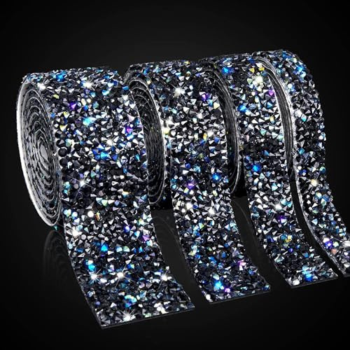 PTNKUIIY Kristall Strassband Rolle Selbstklebende,5 Yard * 30mm Harz Diamant Band Selbstklebendes Strass Bling Band Diamant Dekoration Aufkleber für Auto Handwerk Hochzeit Dekoration -Schwarz