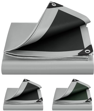 WOLTU Lona Impermeable Exterior PE 280g/m², Lona de Protección Toldo con Ojales de Aluminio, Resistente a Los Rayos UV Desgarros, Multiusos para Muebles Jardín Piscina Coche,Gris-Negro 3x3m