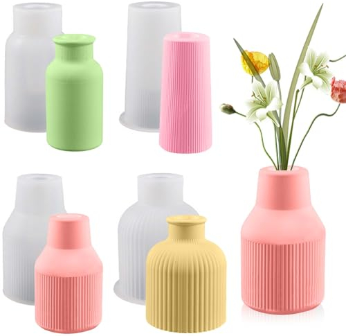 4 Stück Vase Silikonform, DIY Vases Resin Formen, Vase Gießform, Blumenvase Silikonformen, Handgefertigte Silikonform, Epoxidharz Formen Moulds zur Herstellung von Blumenvasen (Vertical*4)