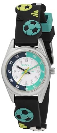 Tikkers Kinder Time Teacher 3D Navy Fußball Silikon Armband Analog Uhr, Schwarz , Sportlich