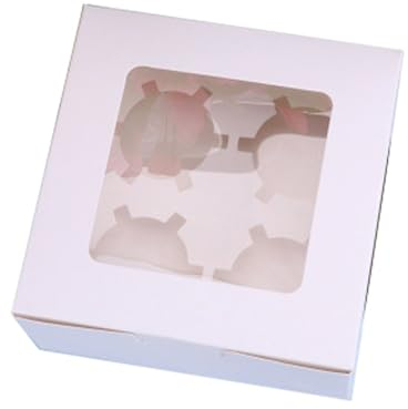Sleeleece 25 Packs White Cupcake Boxes 4 Holes with Window,Cup Cake Boxes for Cupcakes Muffins Desserts,Pop-Up Cupcake Boxes,Bakery Boxes Cake Box Holders,for Home,Party,Wedding,Christmas,Cake Shop