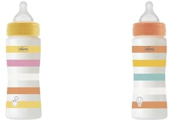 Chicco Set de 2 biberons Fast Flow 330 ml, avec tétine Physio en silicone souple et finition Soft Sense, anti-colique, réduit les régurgitations et l'irritabilité, en plastique, 4 mois+, bébé fille