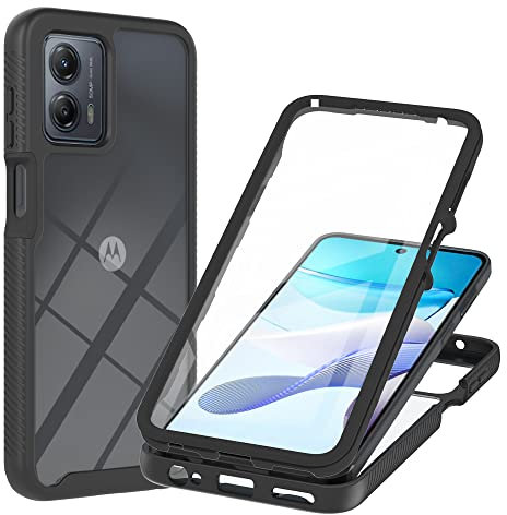 Sawiqpd for Motorola Moto G24 / G04 Case, Moto E14 Case with Built-in Screen Protector, 360 Full Body Protective Cover Heavy Duty Anti-Scratch Shockproof Slim Silicone Bumper Phone Case, Black