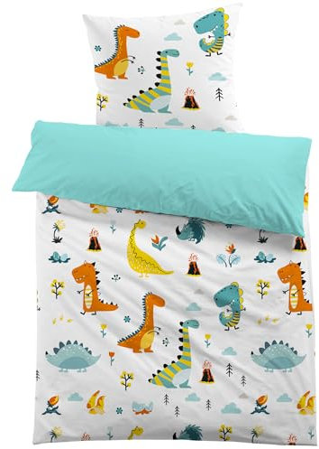 MUSOLEI Dinosaurier Bettwäsche 135x200cm Kinder Mädchen Jungen 3D-Druck Cartoon Dino Bettwäsche Kinderbettwäsche Mikrofaser-Polyester Bettbezug 135x200 mit 1 Kissenbezug 80x80cm Dino04