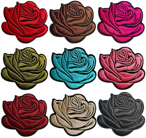BPA 9 Stück Aufnäher - Patches zum Aufbügeln - Flicken mit Rose