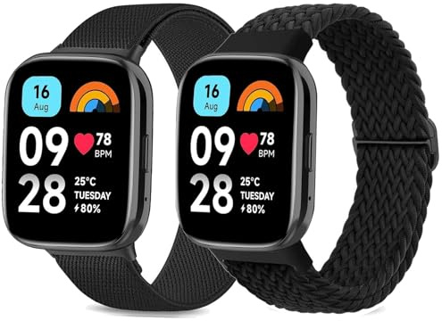 TUCOMO 2 Stück Dehnbares Nylon Armband Kompatibel mit Xiaomi Redmi Watch 3 Active, Geflochtenes Loop Elastische Armbänder für Redmi Watch 3 Active Herren Damen
