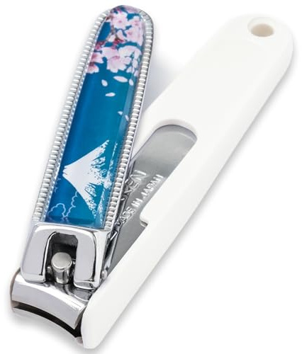 Wablade Japanese Nail Clippers 3.3 Inch Made in Japan, Curved Carbon Steel | Built-in nail catcher and file for controlled daily fingernail & toenail trimming, crafted in Seki, Japan (Mt.Fuji)