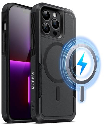 MOBESV Magnetisch Hülle für iPhone 13 Pro 6,1 Zoll, Handyhülle kompatibel mit MagSafe, Matte Stoßfeste Cover, Schwarz