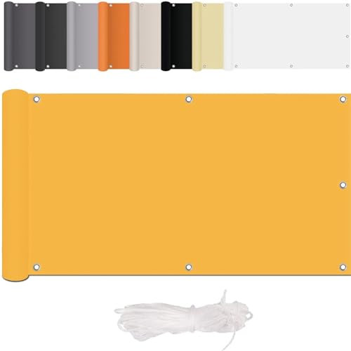 Brise-vue pour balcon - 90 x 300 cm - En tissu Oxford 300D - Protection UV - Polyester imperméable - Pour jardin en extérieur - Avec œillets et cordon - Jaune doré