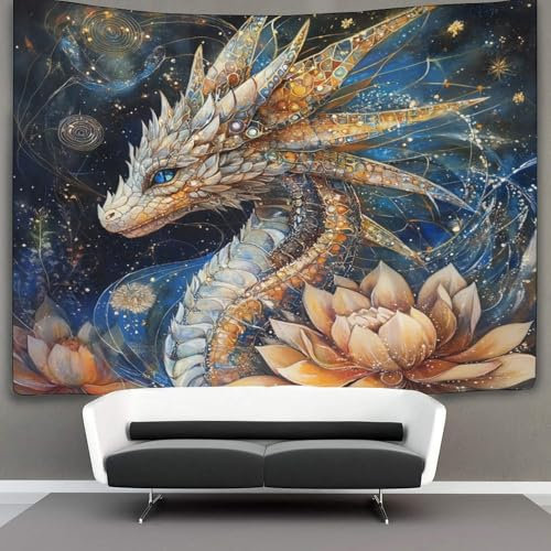 kaiyun Drache Wandteppich Geometrie Lotus Tapisserie Wandbehang Landschaft Wandkunst Dekore 180cmx230cm