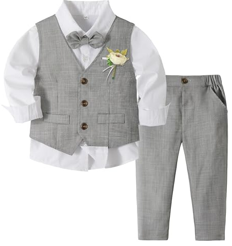 Volunboy Ensemble Costume Bébé Garçon, Cérémonie Formel Mariage 4 Pièces Gilet Chemise Pantalon avec Noeud Papillon