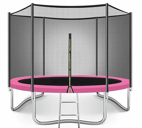 Trampoline for Kids - 6ft/8ft/10ft/12ft/14ft/16ft, Safety Enclosure Net, Ladder, Weatherproof Cover & Shoe Bag Included - Durable Outdoor Bouncing Fun (Pink, 6ft)