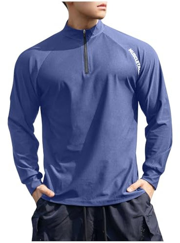 Men's Active Sports Shirts 1/4 Zip Long Sleeve Running T-shirts Gym Quick-dry Polo Shirts Outdoor Warm Hiking Fishing Tops Lightweight Stretch Midlayer Top Breathable Outdoor Uv Sun Protection Shirt