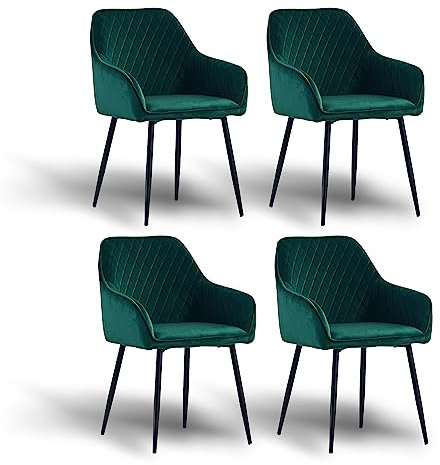 JYMTOM 4er-Set Samt Esszimmer Stühle Gitter Design Armlehnestühle mit Sitzfläche aus Samt, Küchenstühle mit Gestell aus Metall, für Wohnzimmer, Schlafzimmer(4,Grün)