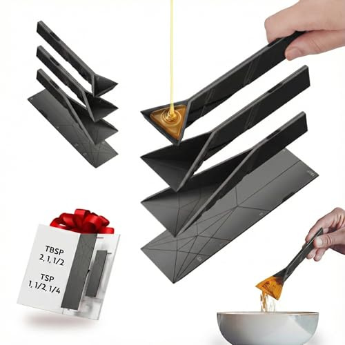 POLYGONS FLAT 3-IN-1 FOLDING MEASURING SPOONS | 2 Spoons with 6 Different Sizes (Black)
