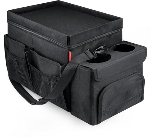 INFIVITA Auto-Organizer & Kühler – strapazierfähiges Oxford-Gewebe außen & wasserdichtes Futter, tragbare Auto-Aufbewahrung & isolierte Kühlbox mit Trennwänden, Getränkehaltern und Taschentuchtasche