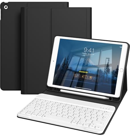 ZOPSGYU Hülle mit Tastatur für iPad 9. 8. 7. Generation 2021 2020 2019 10,2 Zoll mit Stifthalter, QWERTZ Layout, Auto Sleep/Wake, Magnetisch Abnehmbarer Bluetooth-Tastatur für iPad 9/8/7, Schwarz