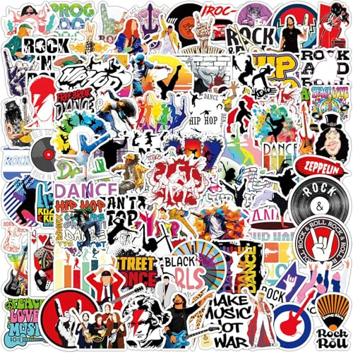 Huaxintoys Rock and Roll Aufkleber, Hip Hop Aufkleber, Musik Band Wasserdicht Stickers für Fahrrad Koffer Helm Laptop Skateboard Auto Motorrad Gitarren Scrapbook (100 Stück)