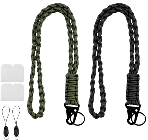 2 Stück Paracord Schlüsselanhänger Lanyards,Grün und Schwarz Schlüsselband mit karabiner,Schlüsselbänder Paracord Schlüsselanhänger für Ausweise,Outdoor Camping