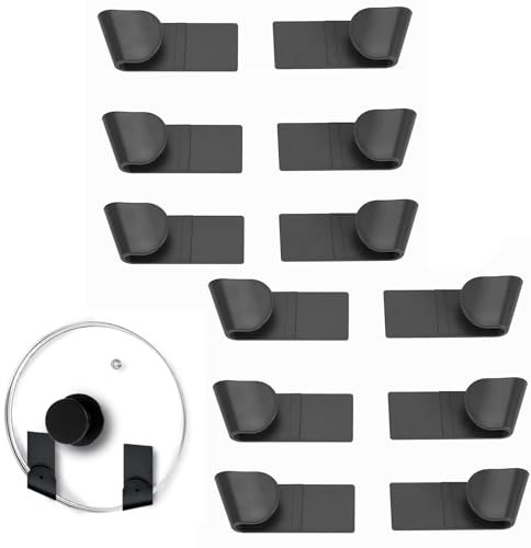 ZALAOR 12 Pcs Pan Lid Holder for Kitchen Organiser: Self Adhesive Pot Lid Organiser, Adjustable Lids Storage for Pan, Pot or Cutting Board – Wall Mount Saucepan Lids Holder for Inside Cupboard Door