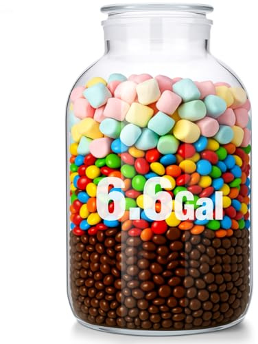 Maxdot Large Glass Jar with Airlock Lid 5.3 Gallon Large Storage Glass Jars Wide Mouth Fermentation Jar with Ropes Fermentation Container Jug for Wine Making(11.8 x 11.8 x 19 Inches)