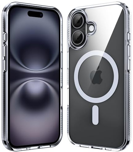 Supdeal Magnetic Case for iPhone 16, Compatible with MagSafe Transparent Not-Yellowing Cover Non-Slip Grip Military-Grade Shockproof Magnetic Clear Phone Case, 6.1, Transparent