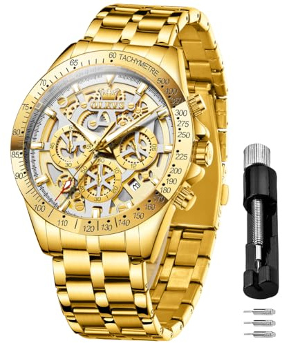 OLEVS Uhren Herren Skeleton Quarz Business Kleid Edelstahl Uhrenband Wasserdicht