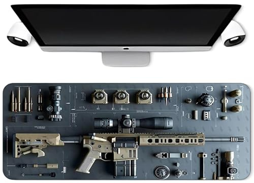 Cool Military Weapon Build Weapon Parts Display Large Gaming Mouse Pad, Military Parts Mouse Pad, with Non-Slip Rubber, for Laptop & Desktop Use (Style D,30 × 80 cm)