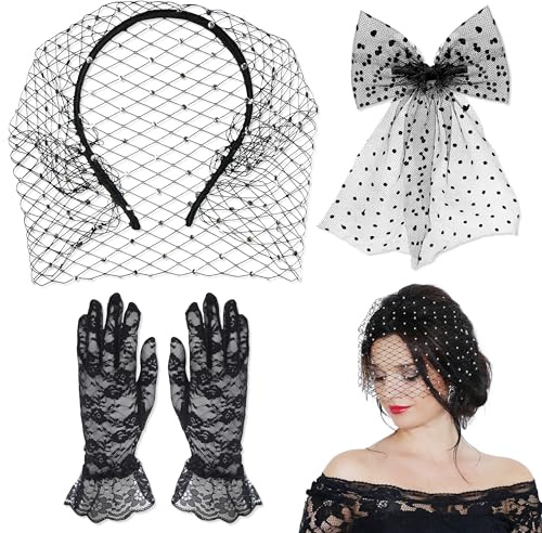 YiiHHooN Diadema de Velo, Juego de 3 Piezas Tocado de Malla con Pedreras, Accesorio para el Pelo fe Novia Diadema Elegante Para Fiesta de té Fascinator Velo para Mujer