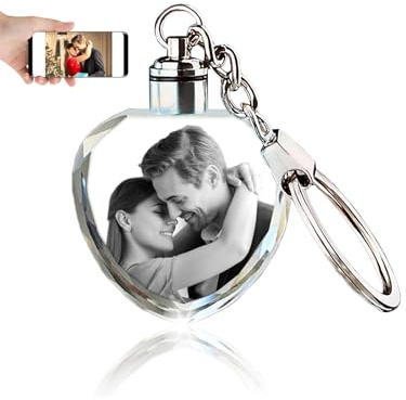 Porte-clés en cristal photo personnalisé avec lumière LED pour anniversaire, mariage, Noël, Thanksgiving