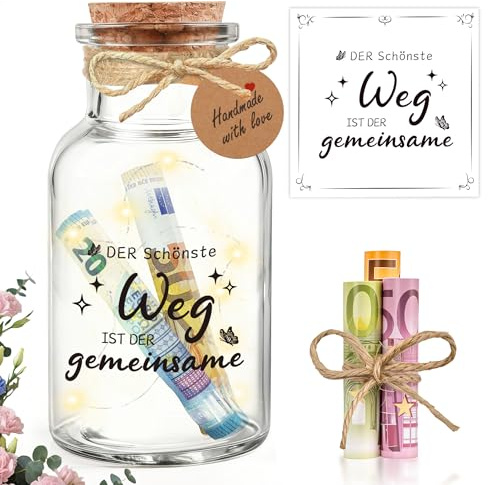 TUZELIYA Originelle Hochzeitsgeschenk, LED Flaschenlicht Geldgeschenk mit Grußkarten, Hochzeit Geschenke Verlobungsgeschenk Hochzeitsjubiläum Flitterwochen für Braut Bräutigam