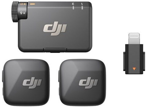 DJI Mic Mini (2 TX + 1 RX + Lightning Adapter), Wireless Microphone for iPhone, Android & Camera, Ultralight, Detail-Rich Audio, Noise Cancelling, Automatic Limiting